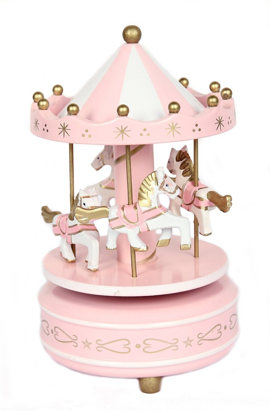 4491 Schoolsupplies New Pink Wooden Merry Go Round Carousel Classic Music